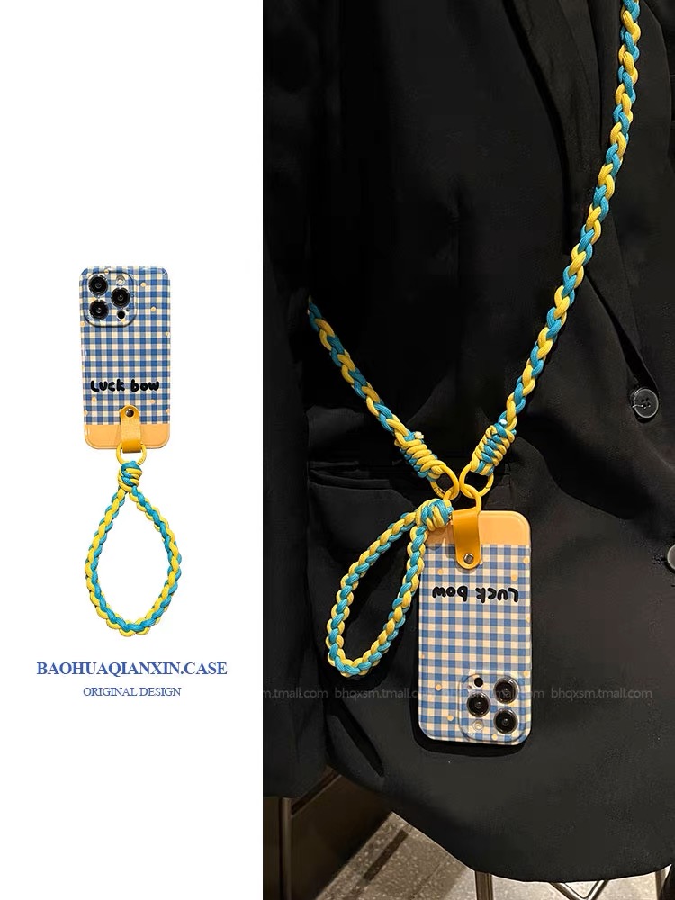 田园风格纹编织手绳适用于iPhone14plus苹果13手机壳12pro斜挎挂绳11promax新款mini可背i带式高级感文艺气质