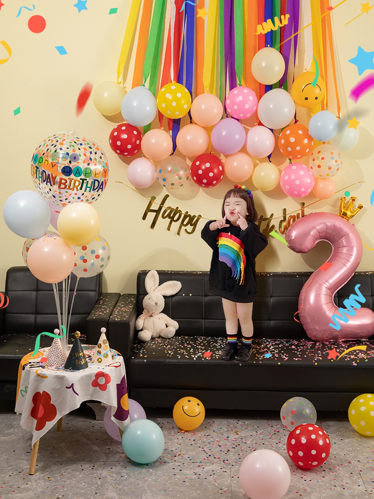 网红ins生日气球男女孩宝宝儿童装饰场景布置2周岁派对道具背景墙