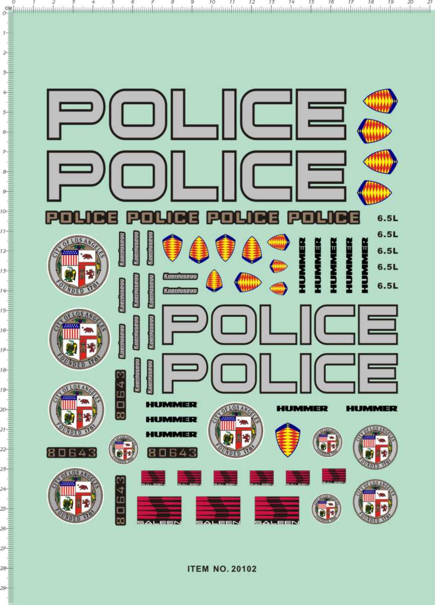 20102遥控车贴1/10 LAPD POLICE美国警车洛杉矶悍马PVC不干胶水贴