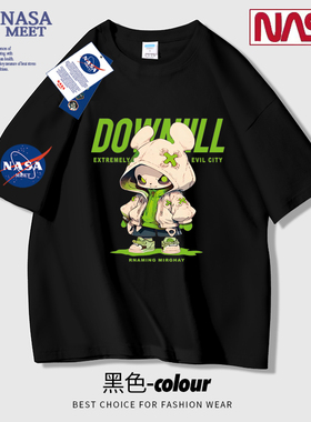 NASA欧洲站夏季新款T恤男欧货潮牌t恤网红墨镜小熊印花上衣短袖男