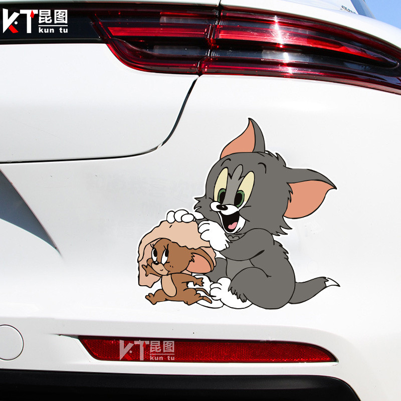汽车贴纸电动摩托车装饰猫和老鼠汤姆杰瑞卡通个性创意划痕遮挡贴