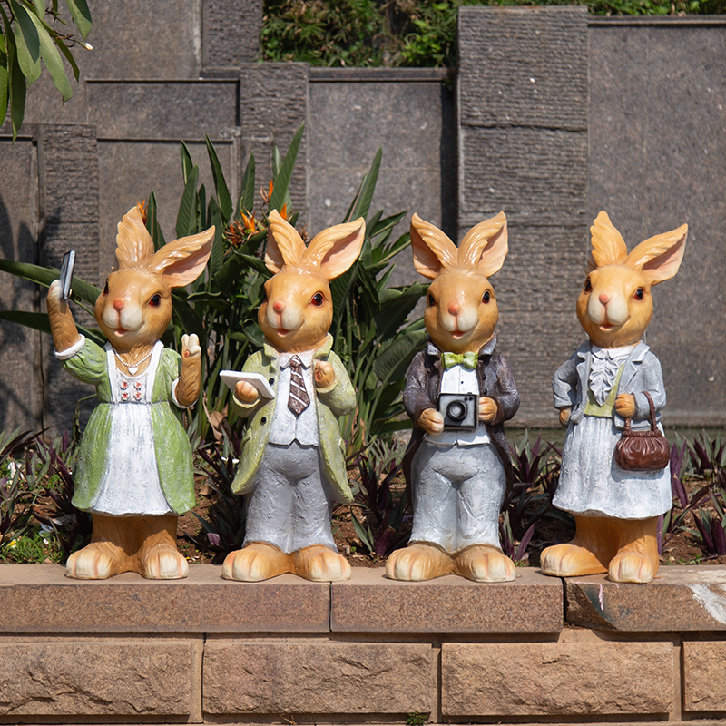 花园庭院装饰卡通兔子摆件树脂景观动物花缸户外雕塑园林创意可爱