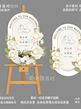 立体环形手绘花朵水牌迎宾牌结婚订婚生日宴PSD布置背景素材