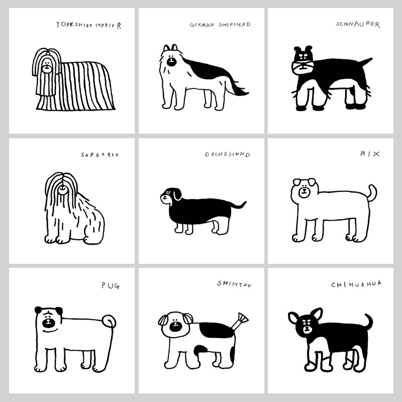 韩国设计师复古小众款诙谐可爱狗狗简约线条海报装饰画芯自粘海报