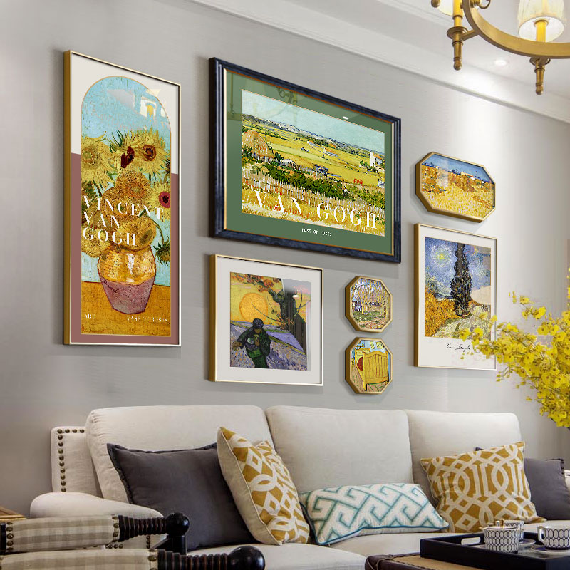 梵高装饰画美式客厅沙发背景墙挂画世界名画复R古艺术油画风景壁