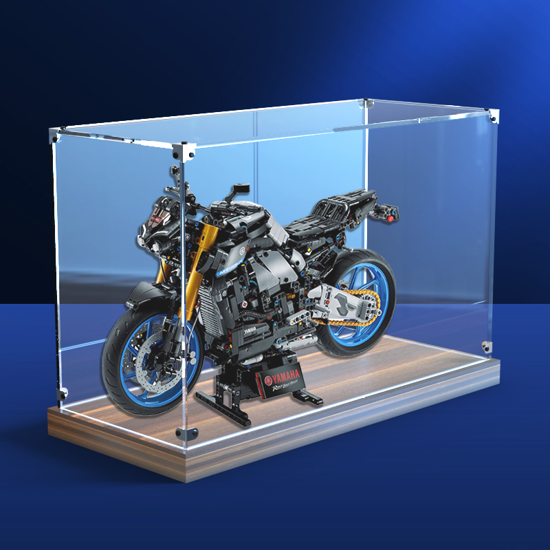 亚克力展示盒适用乐高42159雅马哈MT-10SP摩托车模型木制底防尘罩