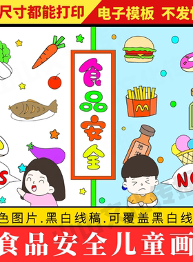 食品安全主题绘画儿童画健康饮食教育宣传小报手抄报模板小学生