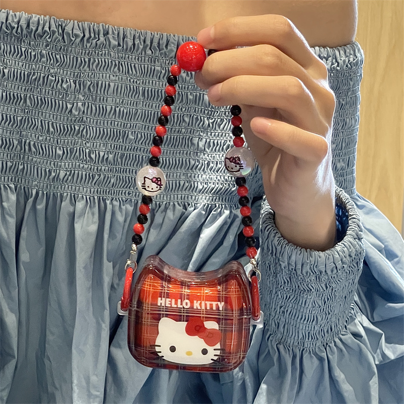 日韩ins风可爱卡通创意个性包包造型红格纹hellokitty凯蒂猫适用苹果airpods1/2/3无线蓝牙耳机保护套pro二代