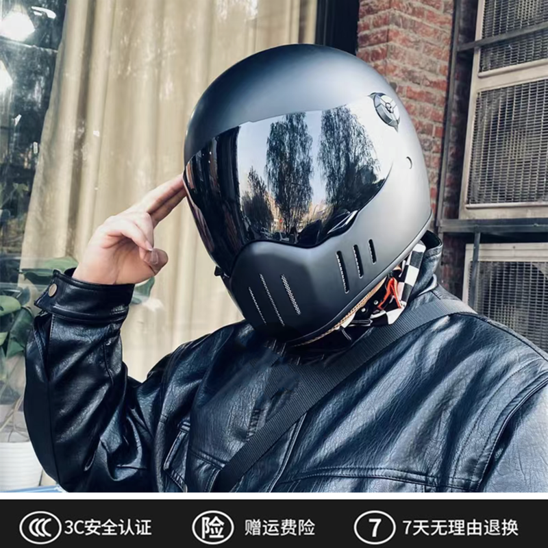 新国标3C美式全覆复古摩托车头盔男巡航机车全盔女士安全帽装蓝牙