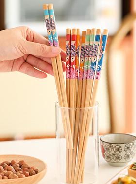 不同颜色富贵鱼卡通家用竹筷不易发霉24厘米创意酒店餐厅筷子餐具