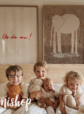 北欧同步都市INS风儿童房手绘水果动物大象实木装饰组合挂画软装