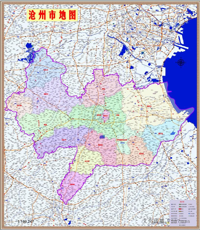 2020年11月河北沧州市百度版地图乡镇公路旅游交通行政140x160cm