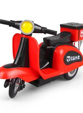 外卖合金回力三轮电动车EMS邮政外卖快递车小摩托车儿童玩具礼物