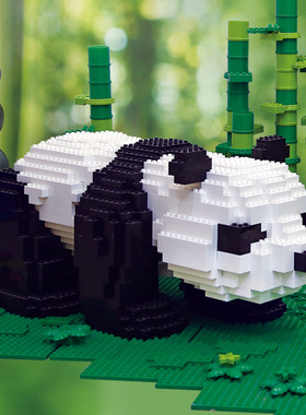 大型积木大熊猫造型模型兼容樂高大颗粒动物摆件创意拼装