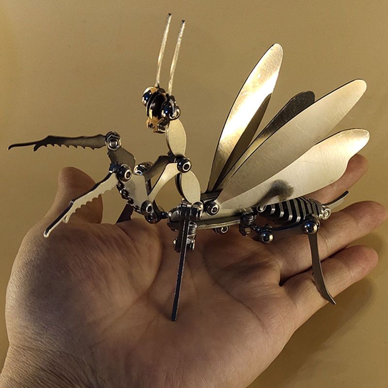 钢螳螂金属玩具之王拼装模型成品不锈钢静态手工艺机械昆虫手艺人