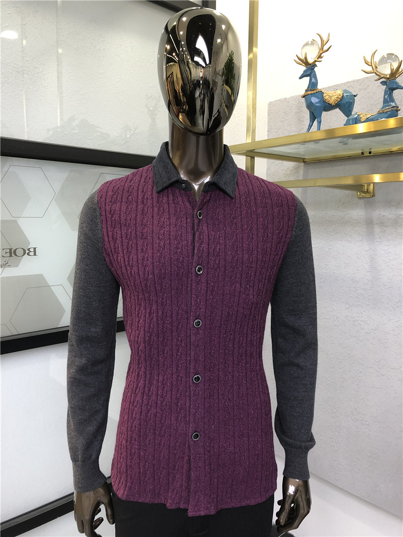 依文专柜诺丁山品牌 男士衬衫款长袖针织衫 偏厚高弹纯羊毛2880元