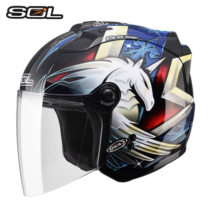 中国台湾SOL摩托车头盔夏季半覆式复古四季电动车男女半盔带LED灯