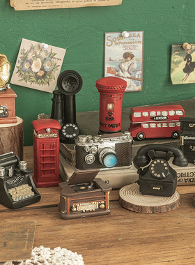 复古迷你树脂小摆件创意怀旧老式电话收音机装饰模型美式桌面摆设