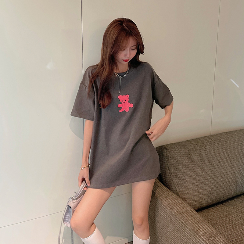韩版夏季短袖t恤女2021年新款古着感小熊宽松设计感小众上衣ins潮