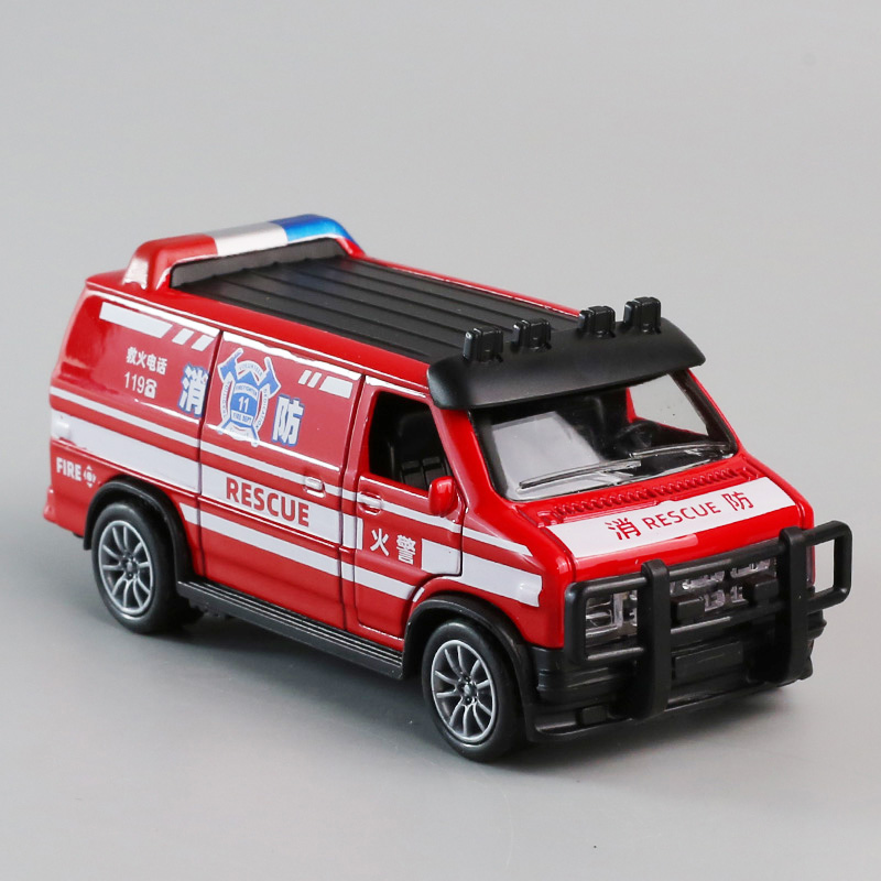 美式合金救护车儿童回力玩具车声光小汽车男孩耐摔开门消防车警车