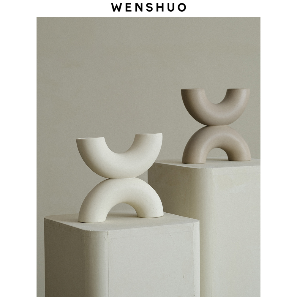 WENSHUO 北欧ins风抽象X型陶瓷花瓶摆件 插花现代客厅玄关装饰品