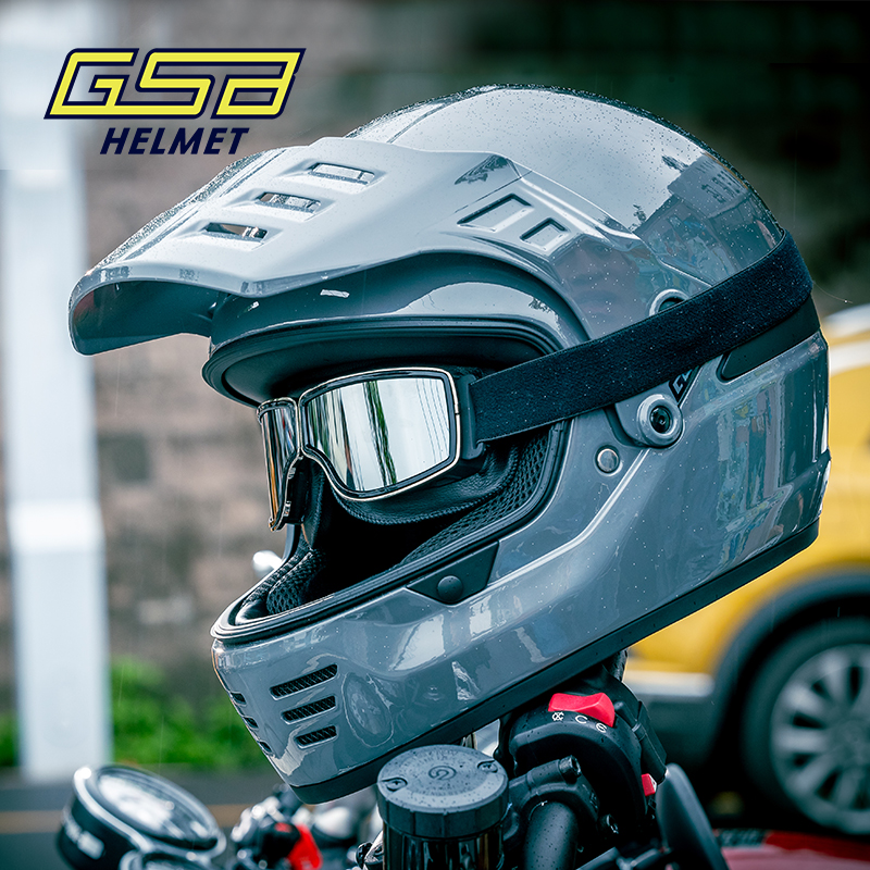 GSB摩托车复古全盔玻璃钢头盔男女四季通用机车拉力安全头盔V73
