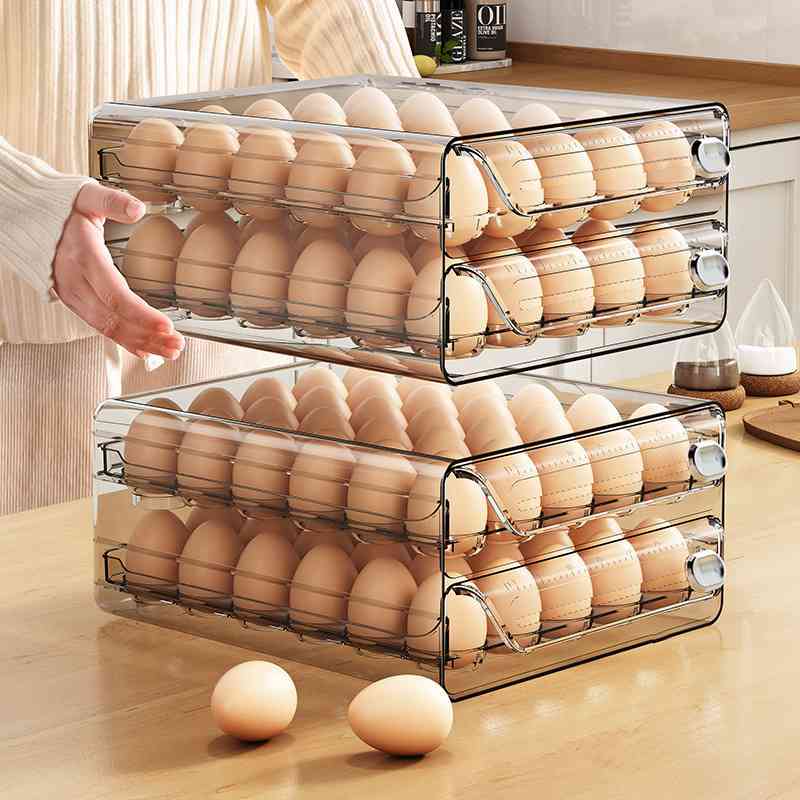 鸡蛋收纳盒厨房冰箱保鲜鸡蛋盒塑料透明多规格双层抽屉式鸡蛋盒