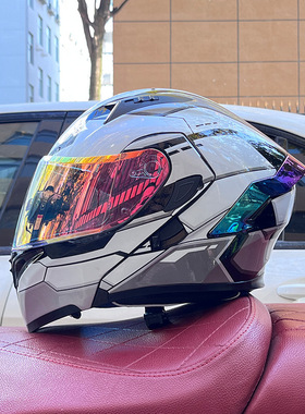 Orz3C认证摩托车头盔男女揭面盔双镜冬季尾翼半全覆式四季蓝牙槽