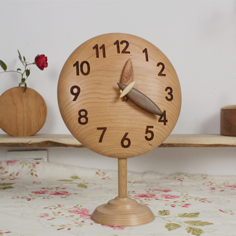 木工作家手工制作实木台钟 创意桌面钟床头时钟 木制时钟节日礼物