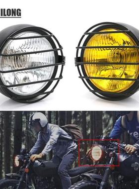 摩托车改装复古大灯CG/GN125通用前照灯黑壳圆车头灯支架网罩