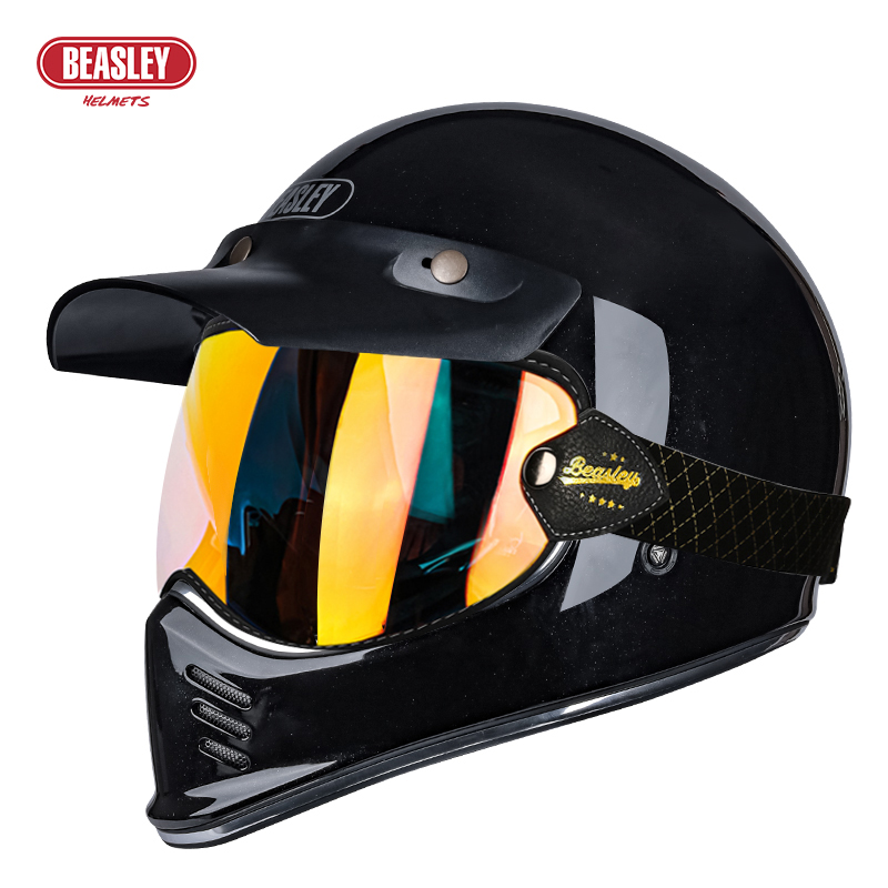高档BEASLEY比斯力复古头盔男摩托车巡航拉力盔四季通用机车全盔