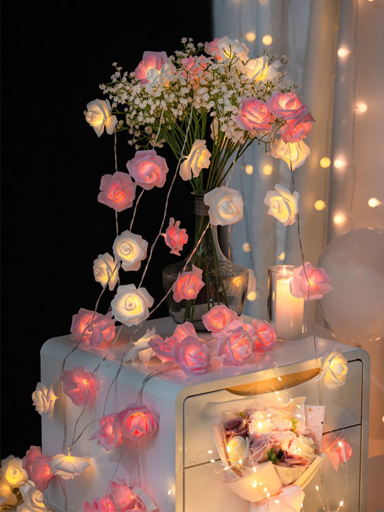 浪漫玫瑰花彩灯串灯后备箱求婚惊喜场景生日布置网红房间卧室装饰