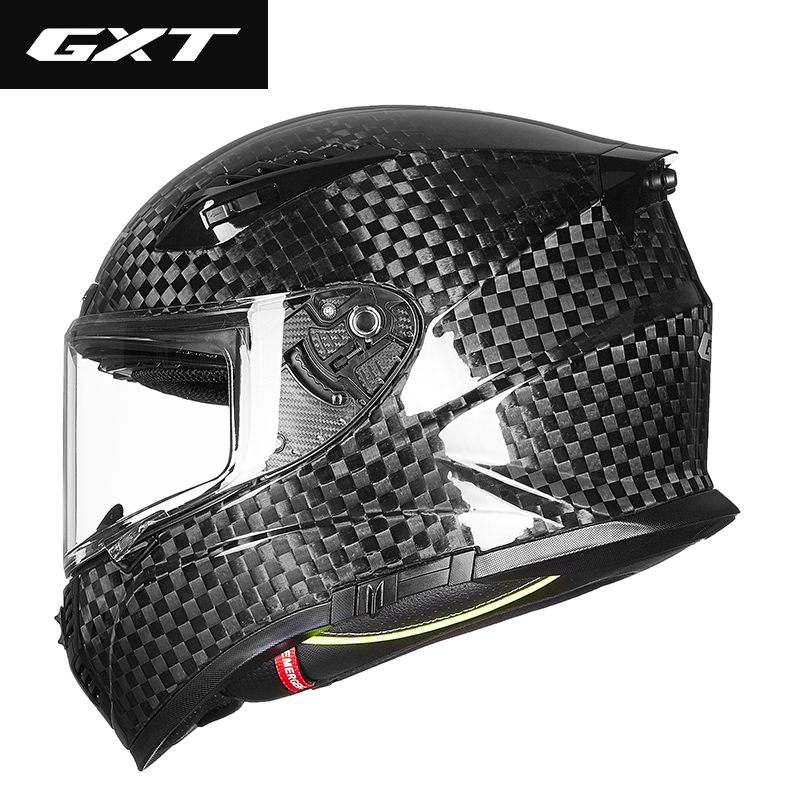 高档GXT碳纤维摩托车全盔头盔双镜片冬季保暖蛇纹机车男女大尾翼