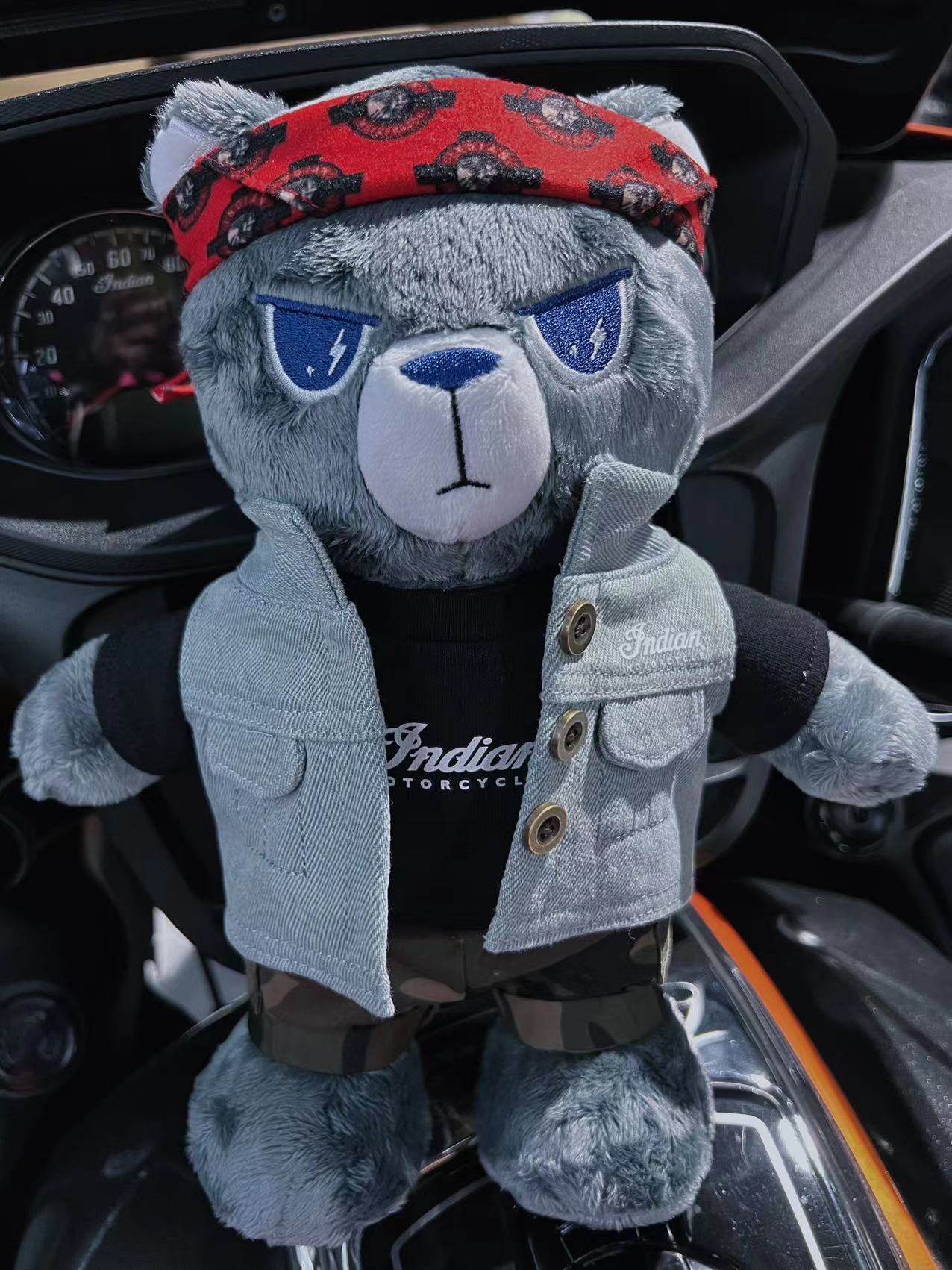 哈雷印第安摩托车机车尾箱小熊装饰小熊印第安正版机车小熊摩托车