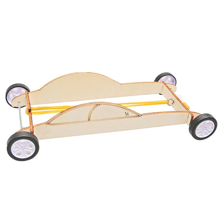 橡皮筋动力小车木制手工DIY风反作用力跑车小学生STEAM科学实验新