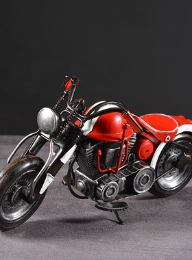 铁艺摩托车模型偏三轮跨子车男生礼物桌面摆件复古工业风软装饰品