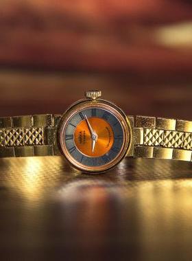 乌克兰代购Ladies▼古着苏联20世纪80年代橙金色罗马女士机械手表