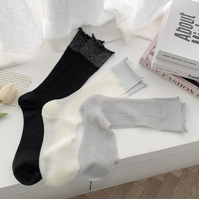 “黑夜里的一束光”灰色袜子女夏季薄款半透明丝袜甜美日系堆堆袜