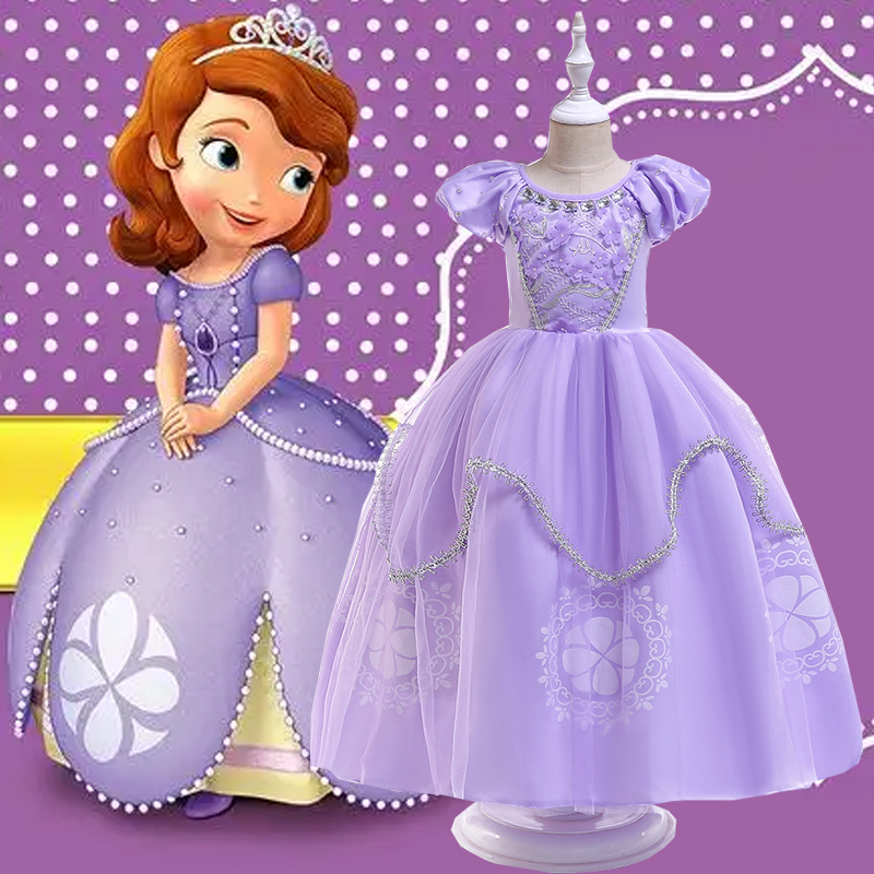 外贸女童迪士尼苏菲亚Sofia在逃公主六一表演生日礼COS连衣裙礼服