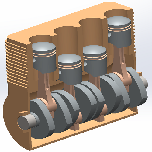 L4直列四缸发动机活塞曲柄连杆曲轴3D三维几何数模型Solidworks