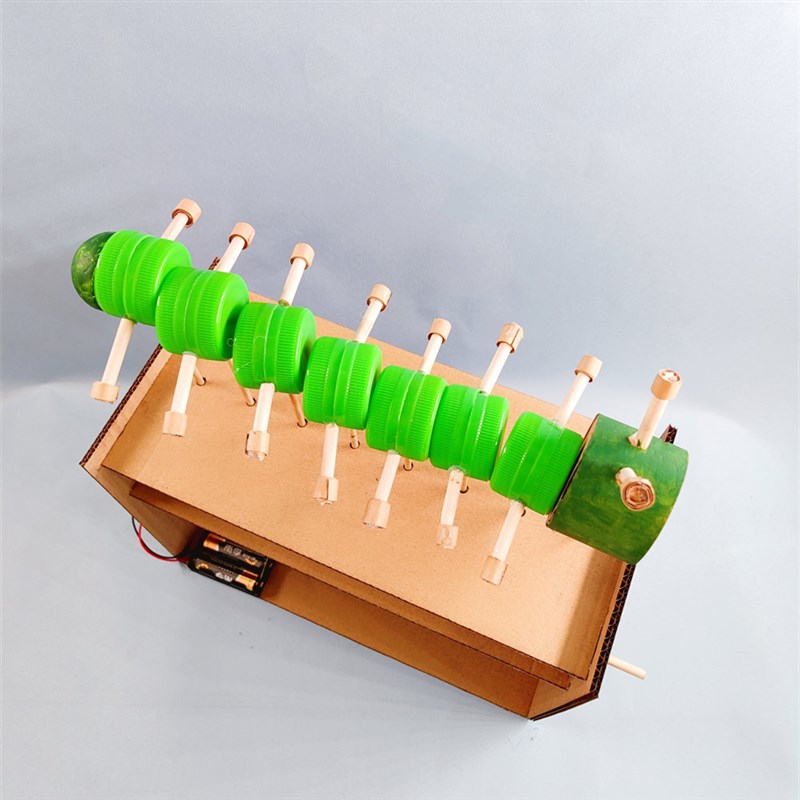 新款儿童科技小制作玩教具电动毛毛虫废物利用瓶盖纸箱手工材料包
