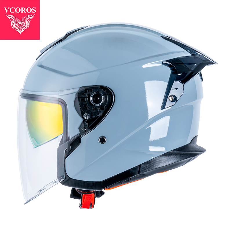高档VCOROS电动摩托车头盔男双镜片半盔女机车夏季三分之四头盔3C