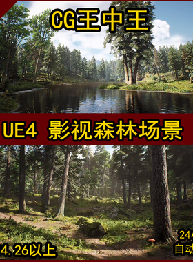 UE4虚幻4真实写实影视森林花草树木植被河流湖泊雪地雪景小路场景
