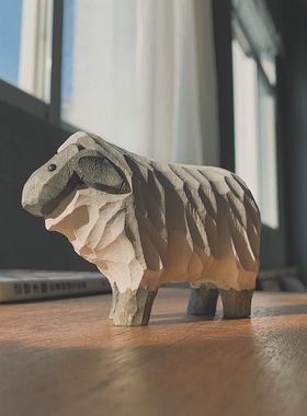 不土 / 可爱的小羊摆件 小羊木雕 手工摆件 绵羊木雕摆件日式