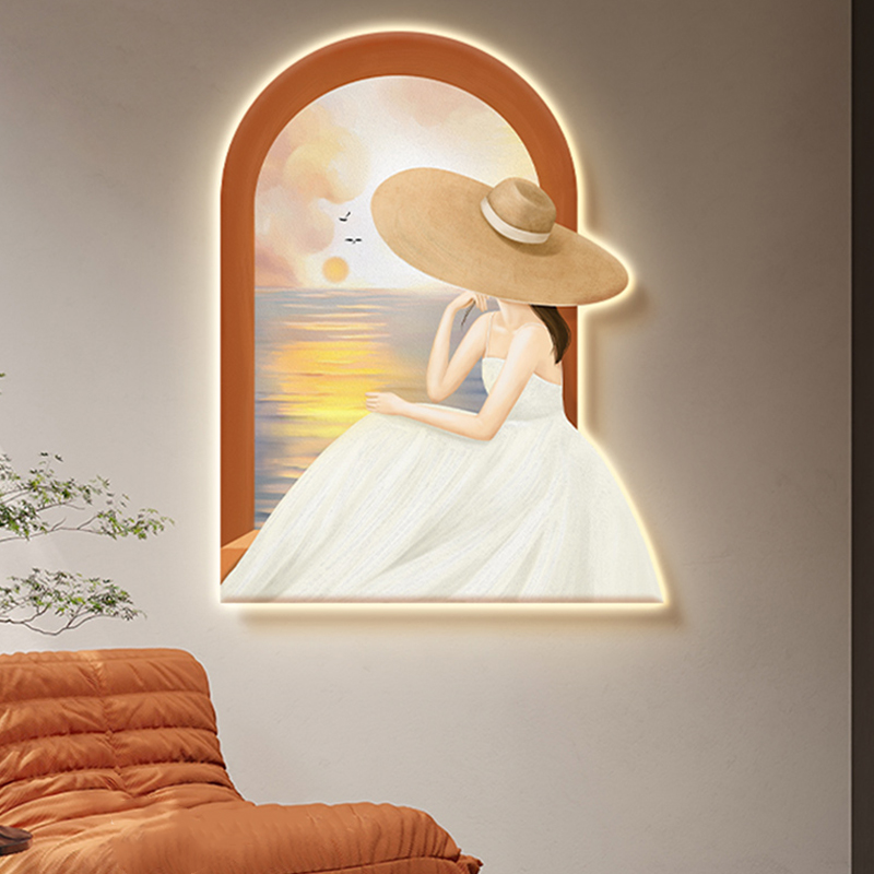 现代客厅装饰画led氛围感灯画卧室床头挂画创意拱形立体人物壁饰