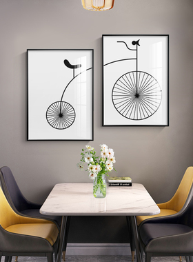 餐厅装饰画现代简约饭餐桌背景墙面挂画免打孔两联ins壁画自行车