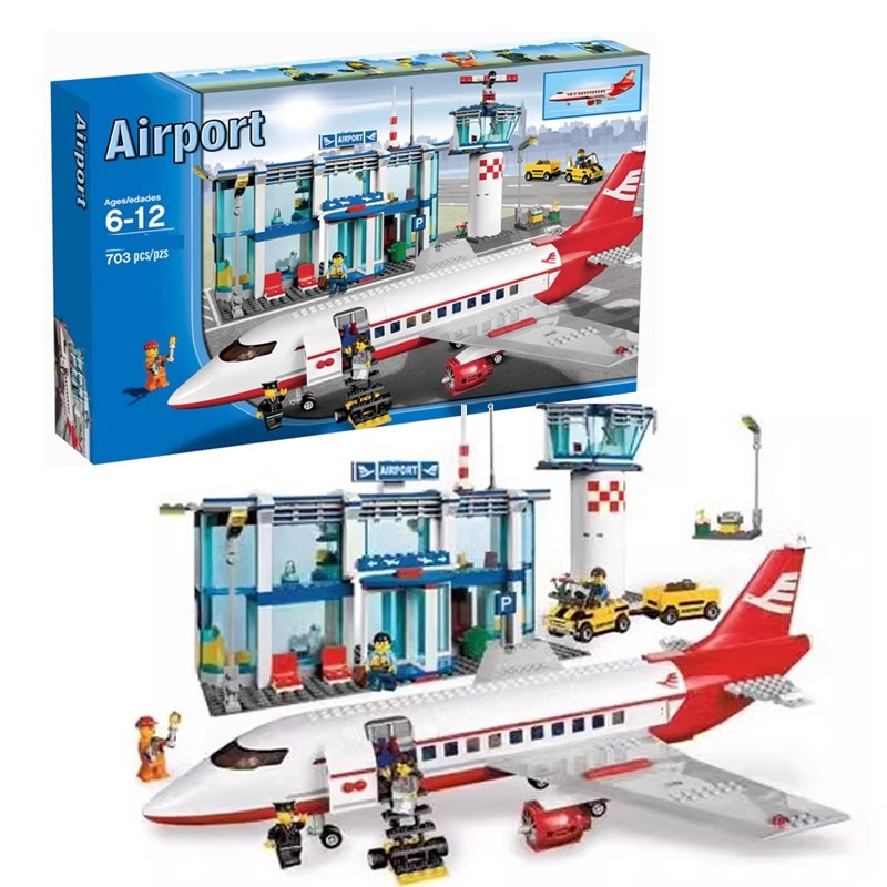 城市系列3182民用飞机场大型客机候机航站楼男孩女生拼装积木玩具