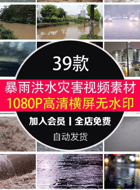 大暴雨洪水自然水灾害城市内涝道路淹没积水抗洪恶劣天气视频素材