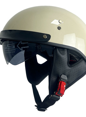 台湾JEF碳纤维半盔dot超轻巡航复古3C瓢盔四季男女摩托车头盔