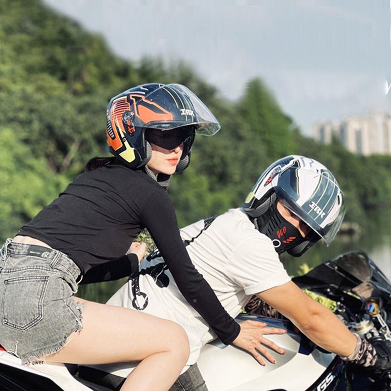 摩托车电动车车头盔男女夏季四盔双镜片蓝牙季通全用201机安全盔